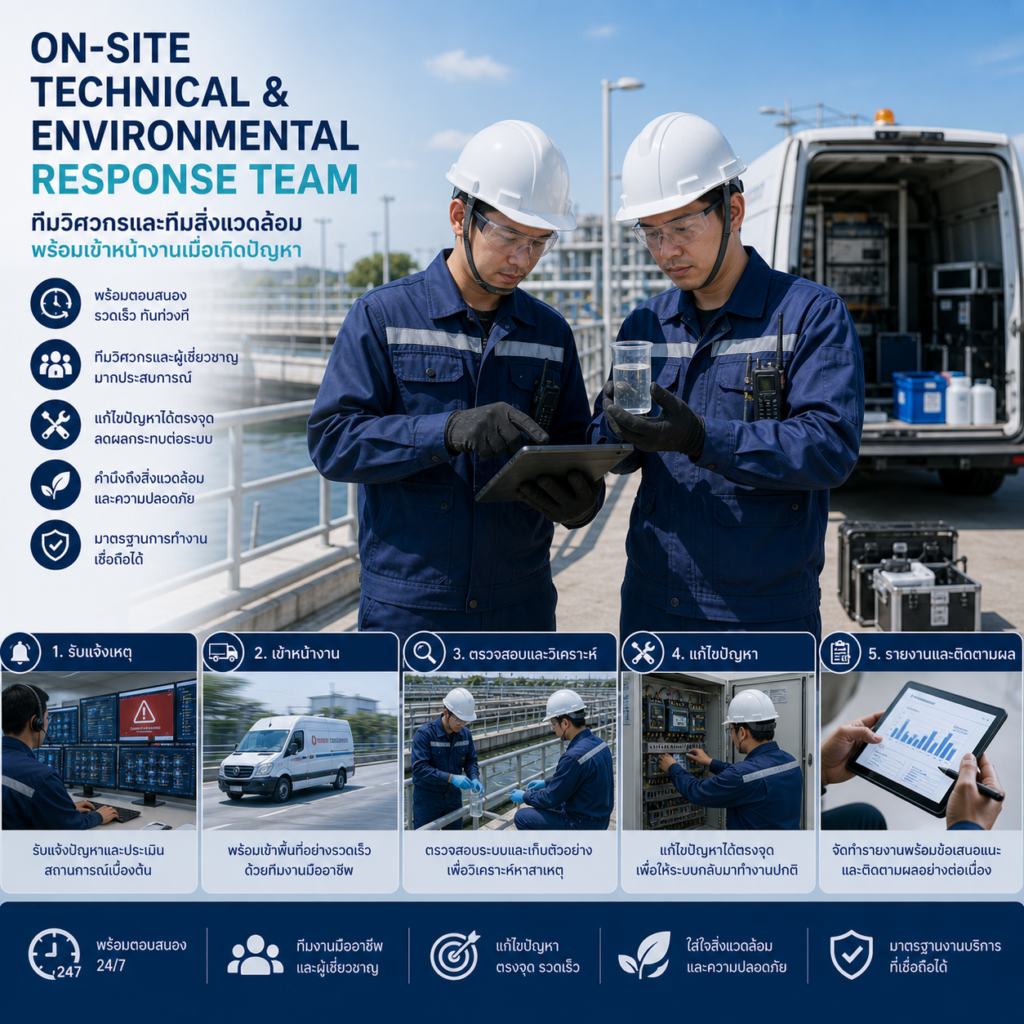 ทีมวิศวกรและทีมสิ่งแวดล้อมพร้อมเข้าหน้างานเมื่อเกิดปัญหา (On-site Technical & Environmental Response Team)